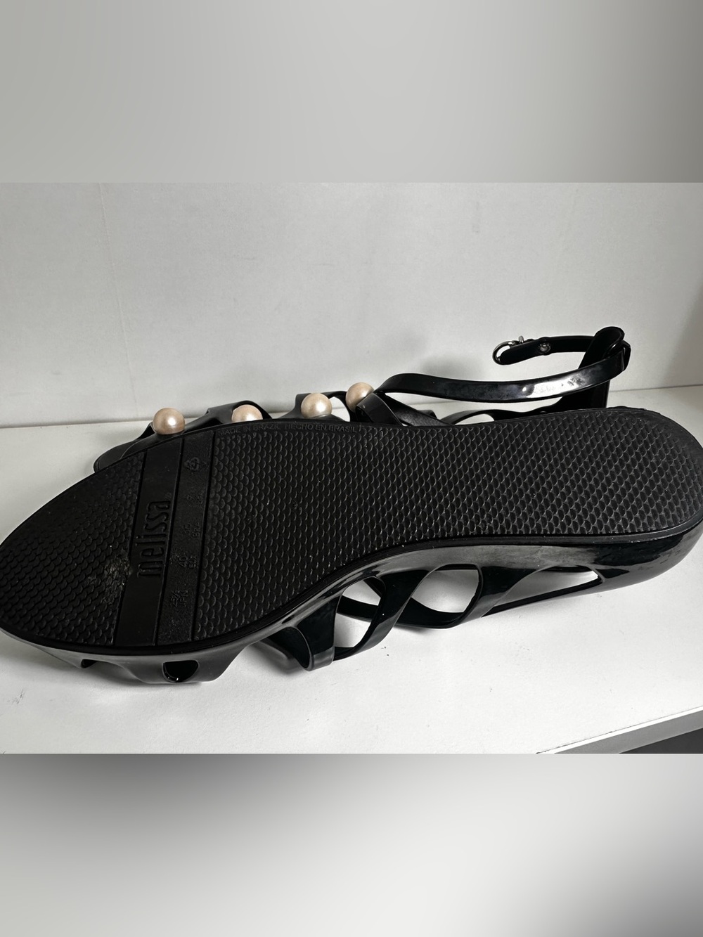Melissa x Karl Langerfeld Black Strappy Sandals with Pearl Accents - Picture 8 of 10